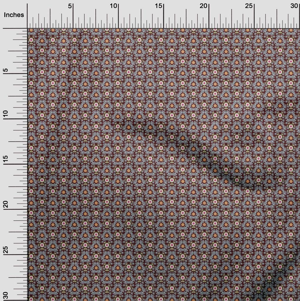 oneOone Cotton Flex Brown Fabric Asian Suzani  Sewing Fabric By The Yard Printed Diy Clothing Sewing Supplies 40 Inch