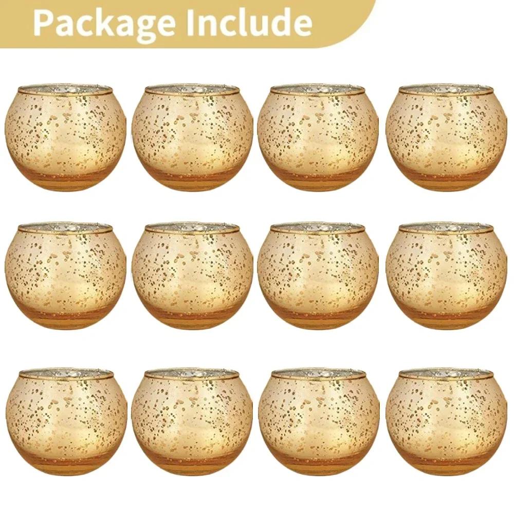 6/12Pcs Mercury Glass Candle Holder Tea Lights Christmas Party Wedding Centerpieces Candlestick for Home Decoration