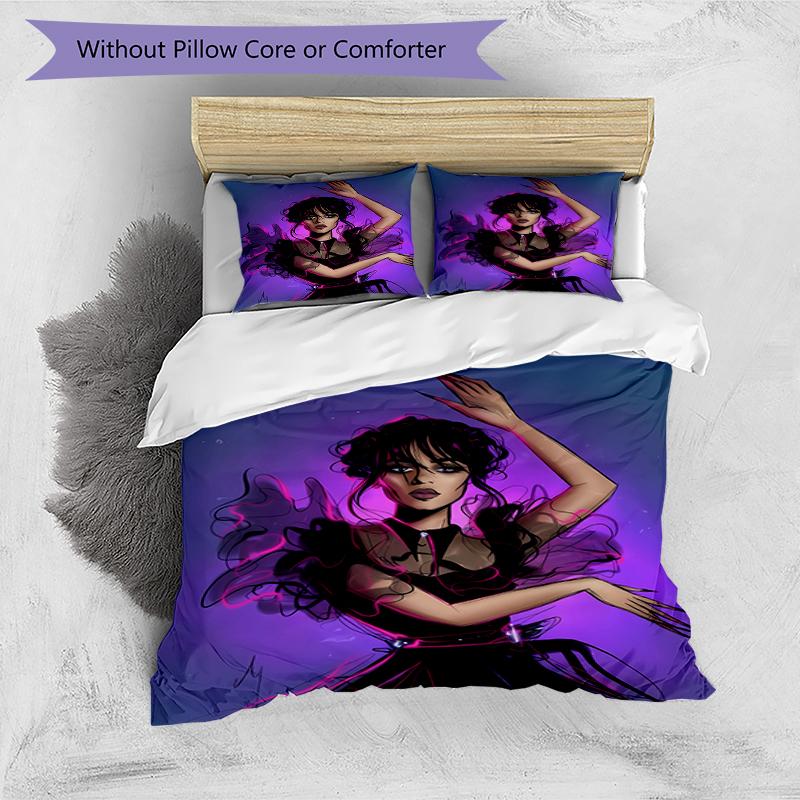 3pcs Wednesday Addams Pattern Bedding Set Duvet Cover Set Includes Duvet Cover &pillowcases, Perfect All Season Bedroom Decoration & Gift