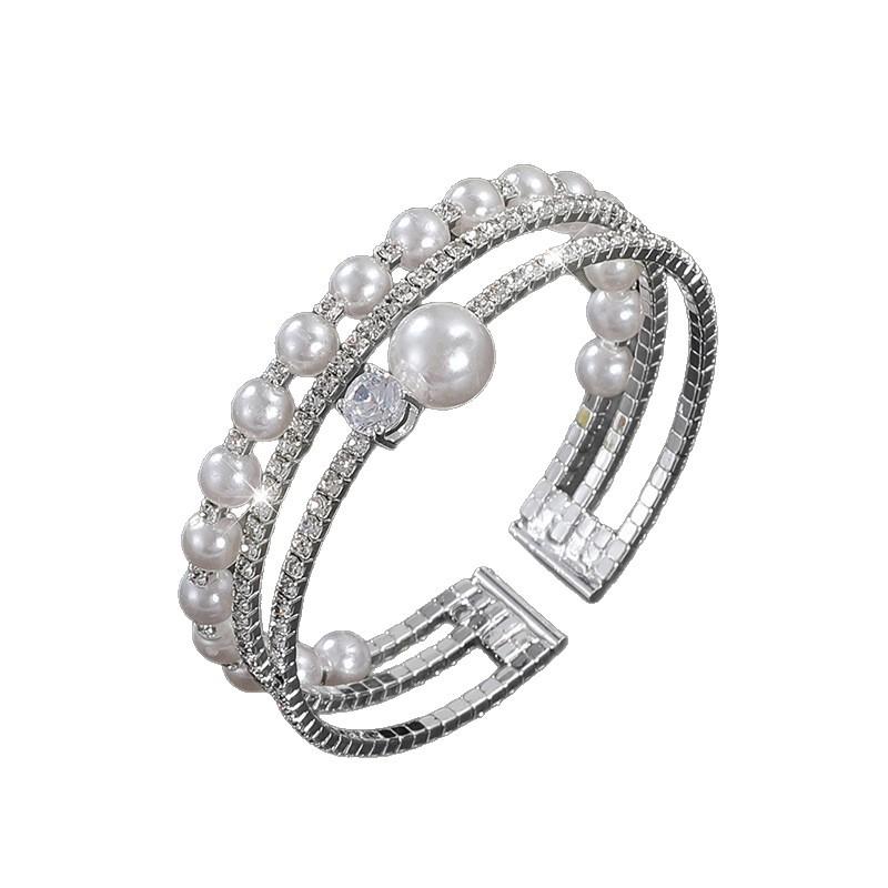 Pearl zircon open bracelet bridal multi-layer full diamond bracelet banquet claw chain rhinestone bracelet