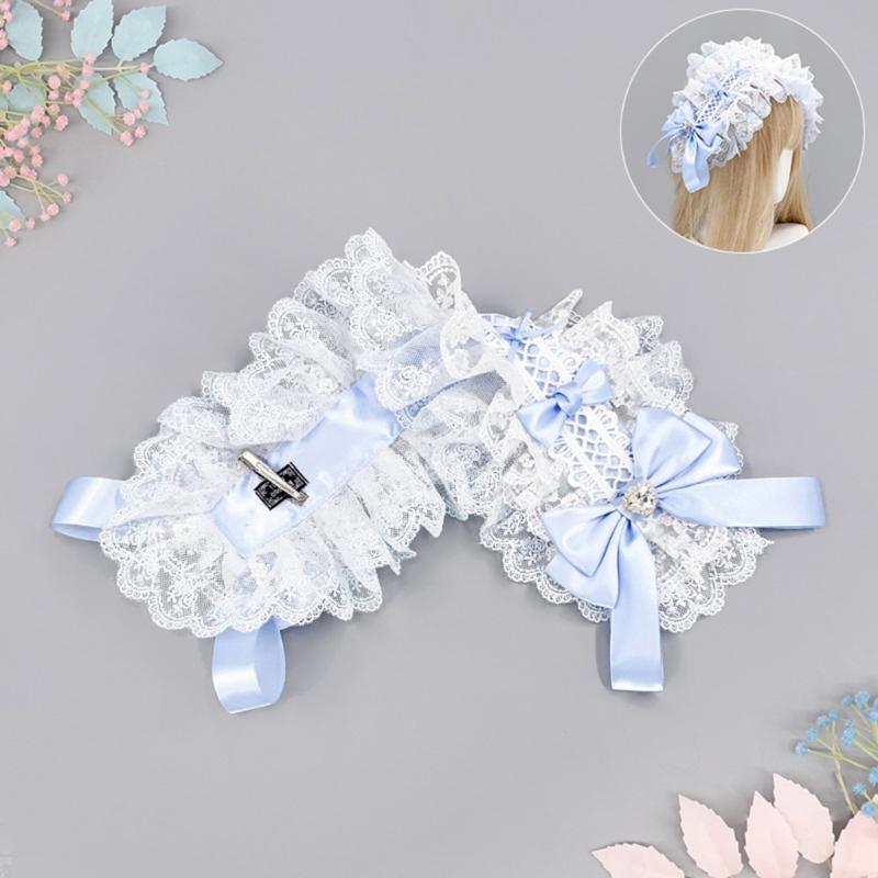 Elegant Ribbon Hair Clip Headpiece With Lace Ruffle Trim Design For Women And Girl Anime Event Gathering Hair Ornament