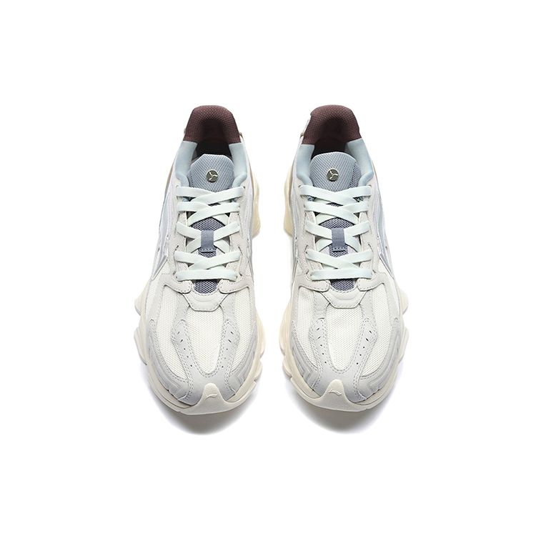 Li Ning Fabric Leather Shock Absorbing Non-Slip Breathable Low-Top Sports Casual Shoes Men Sneakers Gray White ALJS033-2