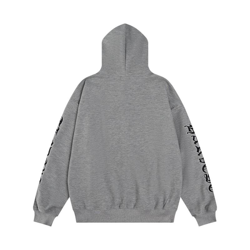 Sudadera Unisex con Capucha y Cremallera de Punto Gofrado Estilo Gótico con Detalle de Cruz Bordada