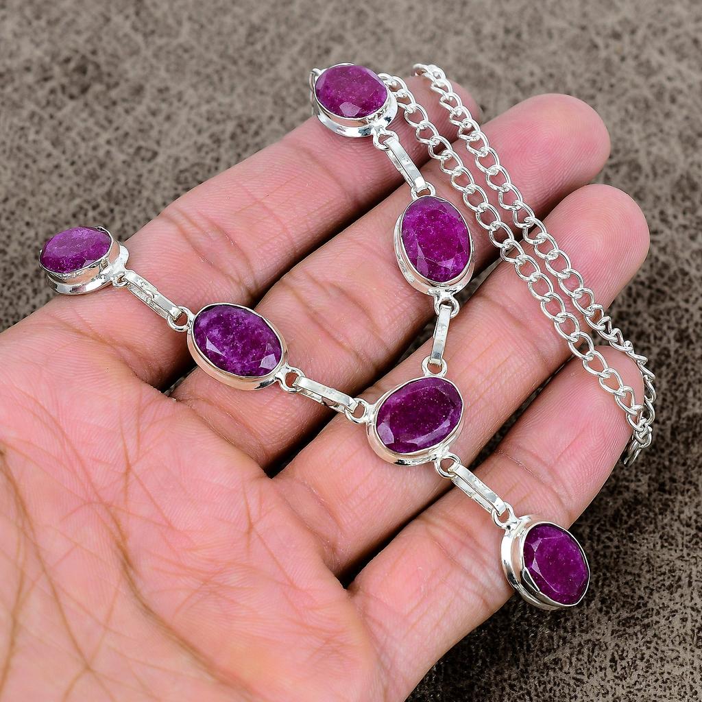 Red Jade Gemstone Handmade 925 Sterling Silver Jewelry Necklace 18" KKG-394