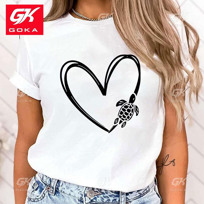 

Premium Cotton T Shirt Hot Protect The Ocean Love Turtle Cute Printed T Shirts for Women Short Sleeve Tee Shirts Round Neck Tops S