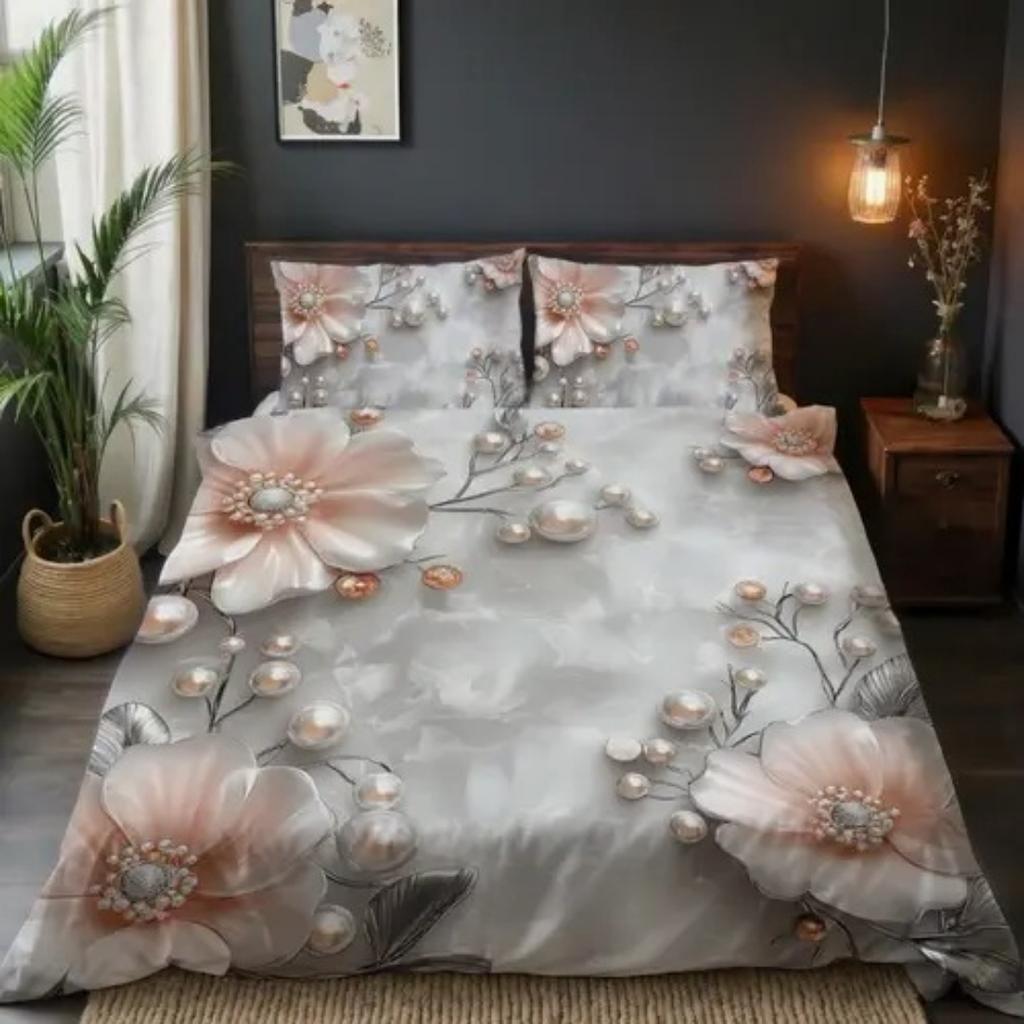 Light Color Elegant White Swan Duvet Cover Queen King Size Swan Pearl Bedding Set Four Seasons Universal Room Decoration Luxury