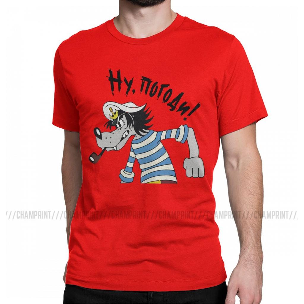 Men T-Shirt Nu Pogodi Wolf Funny Pure Cotton Tees Short Sleeve Russian T Shirt O Neck Clothing Birthday Gift