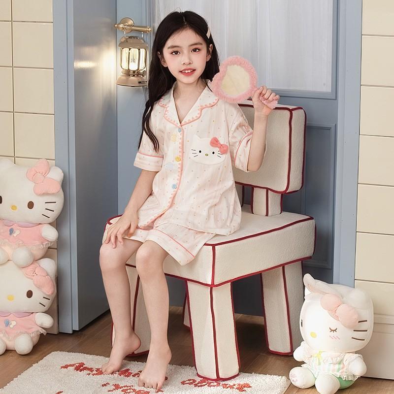 Cute Cartoon Cotton Pajama Set Girls 2026 Short Sleeve Sleepwear Kids 8 Years Lightweight Home Outfit