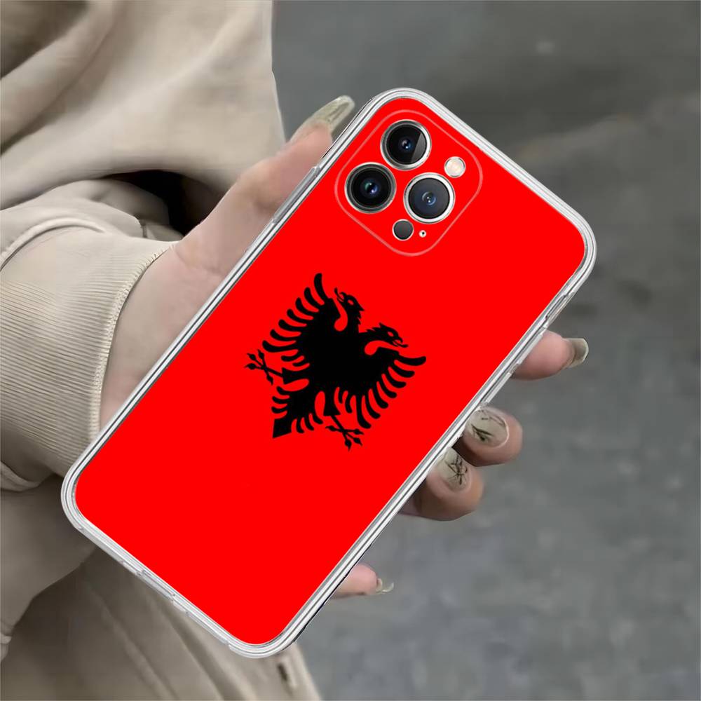 Albanian Flag Map Transparent Phone Case For IPhone 16 15 14 13 12 11 Pro Max Plus Soft Cover