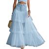 Women Skirt, High Waist Mesh Splicing Skirt, Soft Breathable Patchwork Hip Covering Versatile Maxi Skirt for Party Beach Wedding Night Out