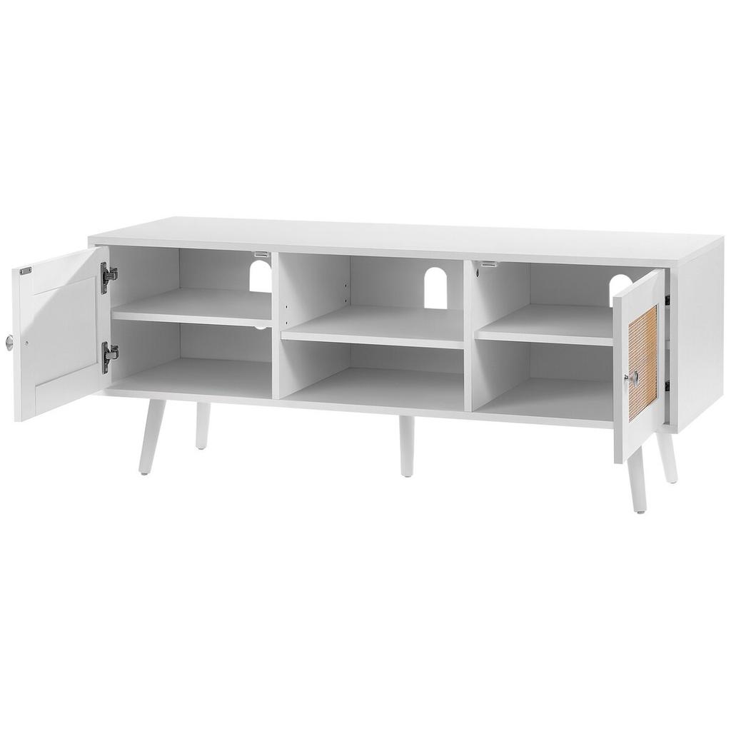 Rattan TV Stand, Boho TV Cabinet for 55 inch TV, Mid Century Modern TV Stand, Rattan TV Console with Adjustable Shelfs for Living Room, Media Room,
