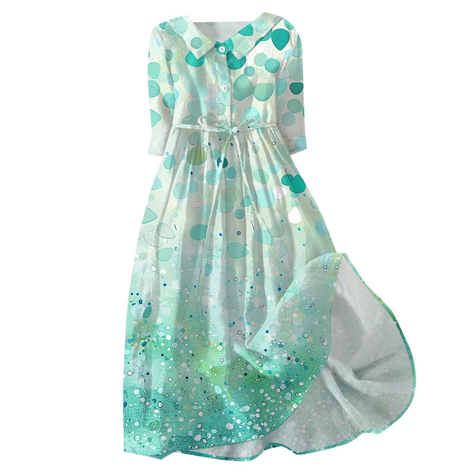 

Жіноча модна повсякденна сукня з принтованим лацканом і коміром на кнопці з рукавами 3/4 на лямках XXL