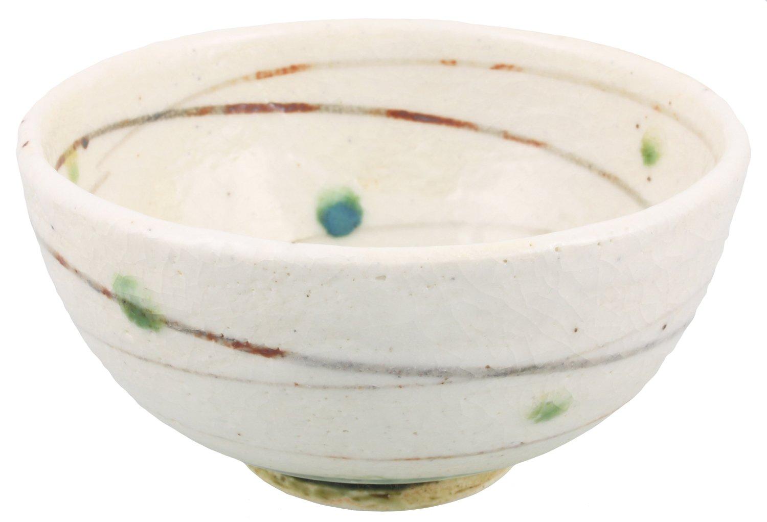 

Mino ware rice bowl by Nakagaki Shino style with Oribe spiral bowl/tea Renji, small, pattern, 043-0126