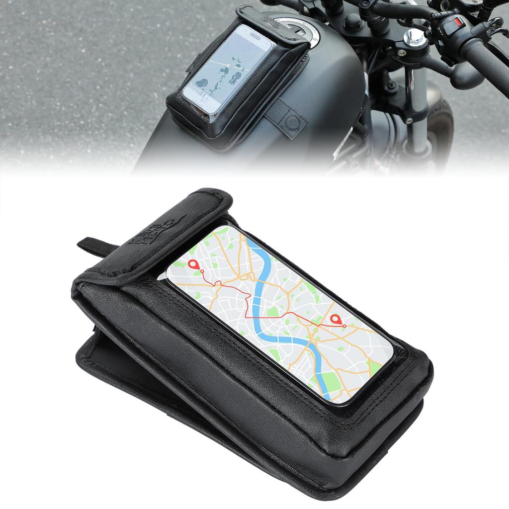 KEMIMOTO Motorcycle Tank Tilt Reduces Sunlight Reflection Prevents Smartphone Touchscreen Phone Card Universal for Iron Motorcycle Black Bag, Leather,