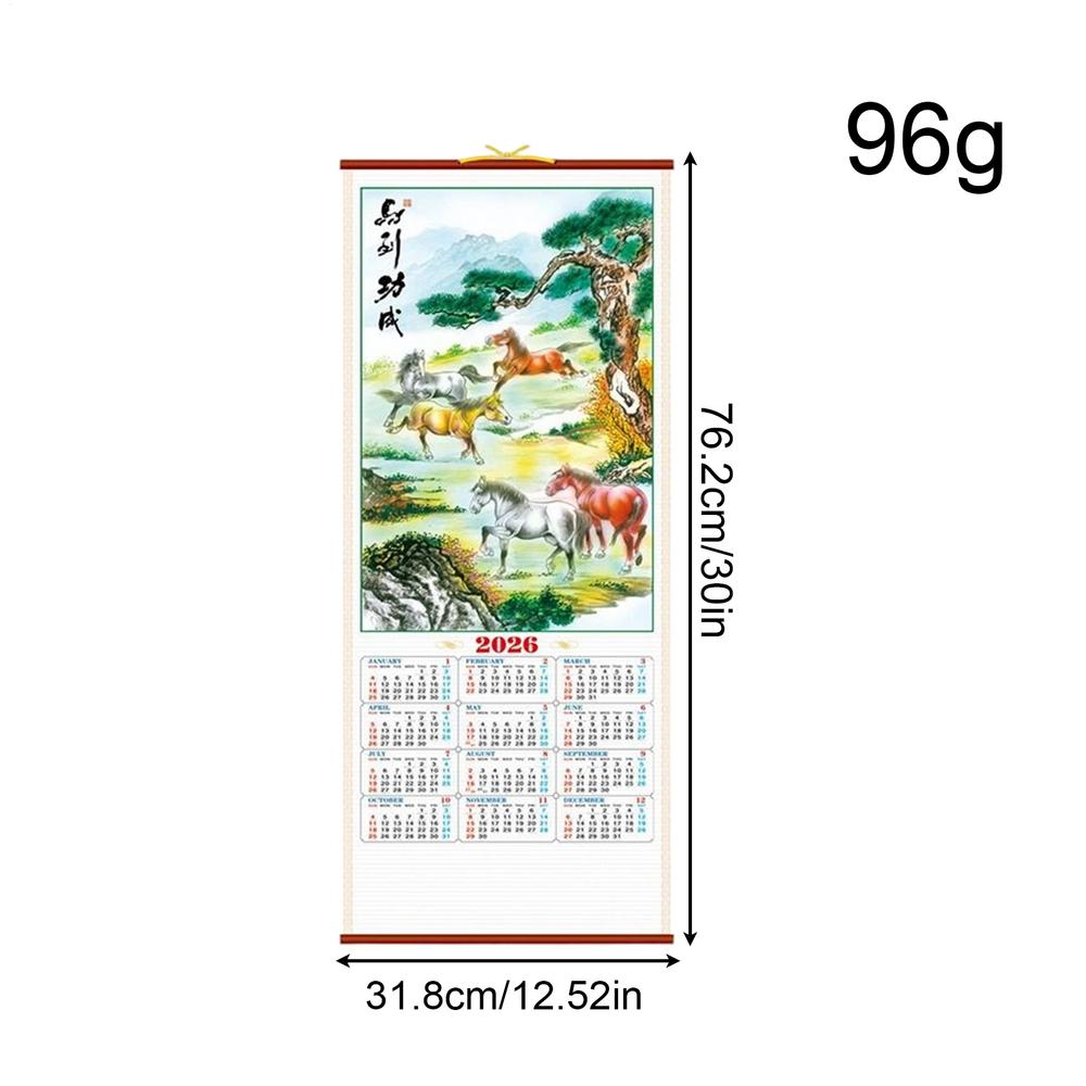 2026 Imitation Weinrebe Hängender Kalender Jahr des Pferdes Chinesischer Kalender Monatsplaner Organizer Aufhängbarer Wandkalender Dekor