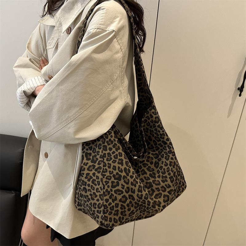 Leopard Print Large Capacity Lazy Korean Style Underarm Crossbody Shoulder Bucket Bag
