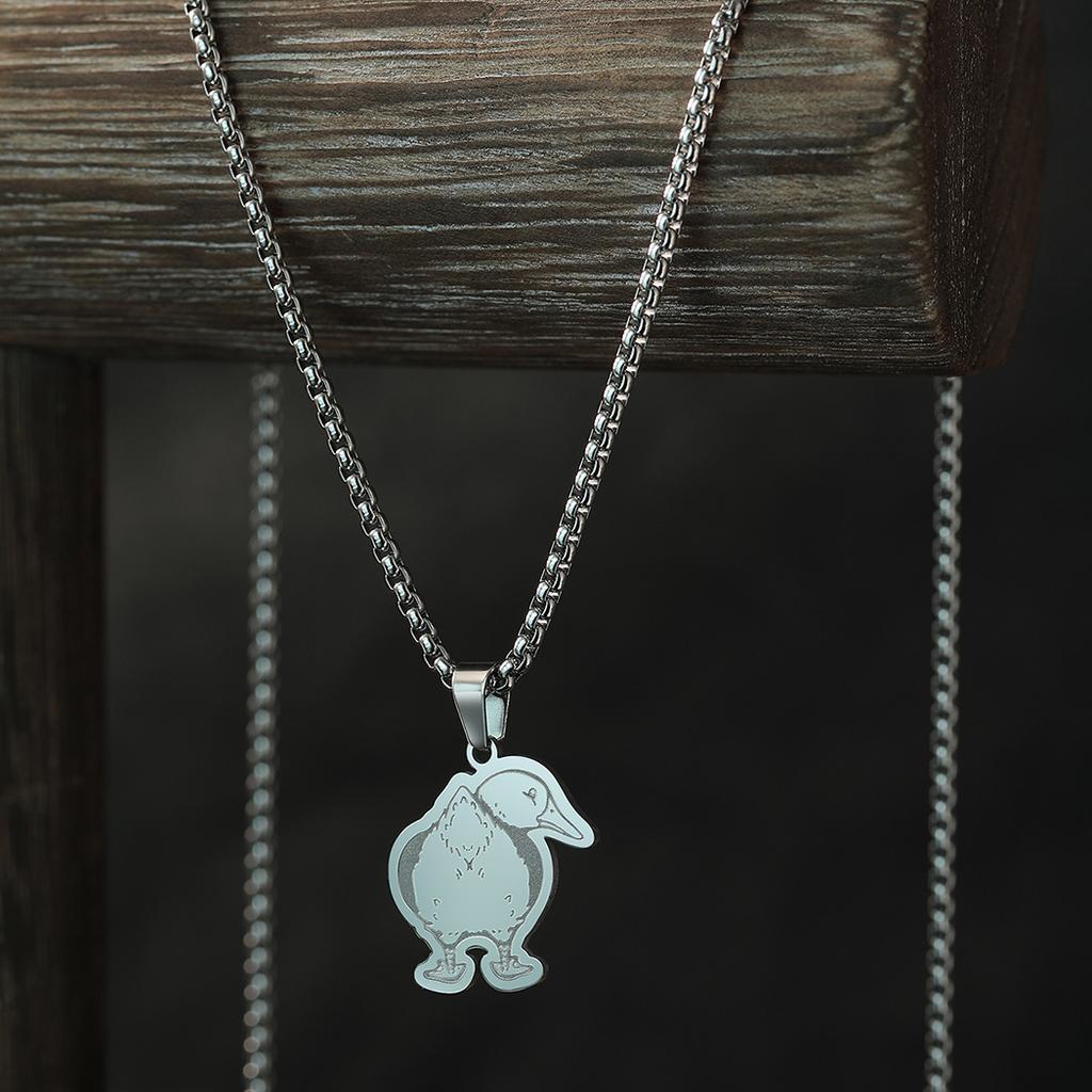 Kinitial Stainless Steel Necklaces Fluffy Duck Butt Looking Behind Animal Pendants Chains Choker Necklace For Women Jewelry