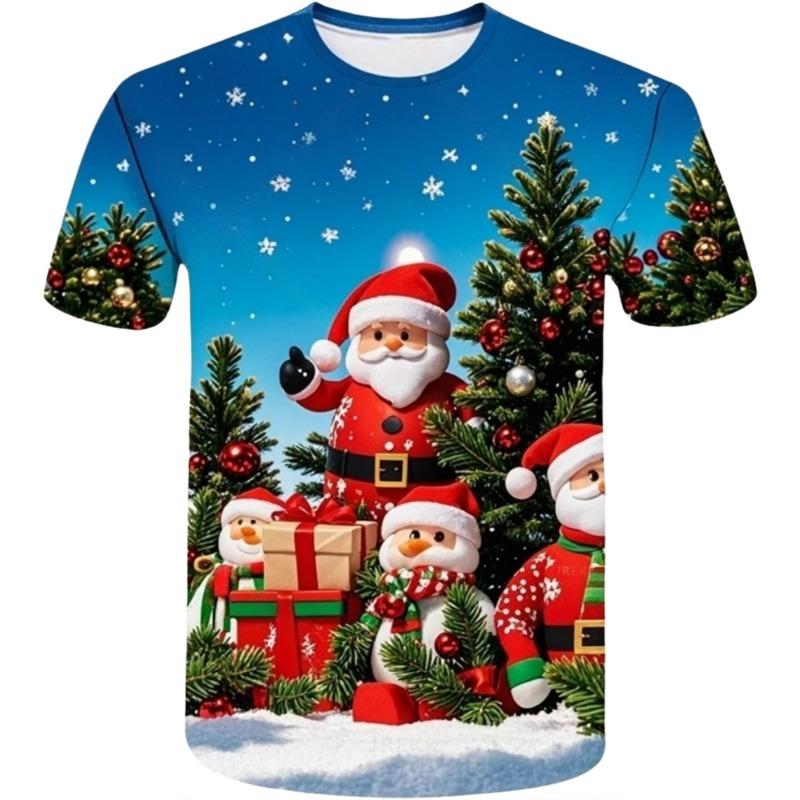 Santa Claus Christmas Print Short Sleeve for Boys Girls Cute O-Neck Pullover Tees Casual Loose Children's Top Children's T-Shirt