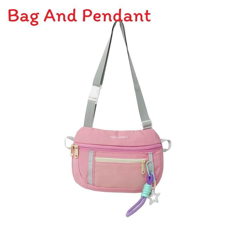 Blocking Fashionable Color Design Letter Printed Kid Shoulder Bag With Pendant