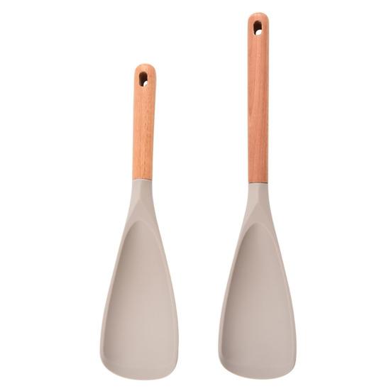 Silicone Spatula Non-Stick Cooking Spoon 3-in-1 Multi-Function Spatula with Ergonomic Wooden Handle High Temperature