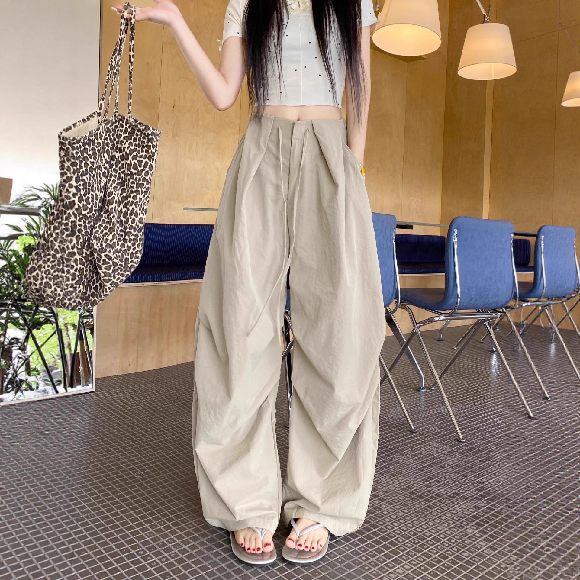 

High-Waisted Wide-Leg Cargo Pants for Women - Quick-Drying, Loose Drapey, Floor-Length, Versatile Autumn Style S