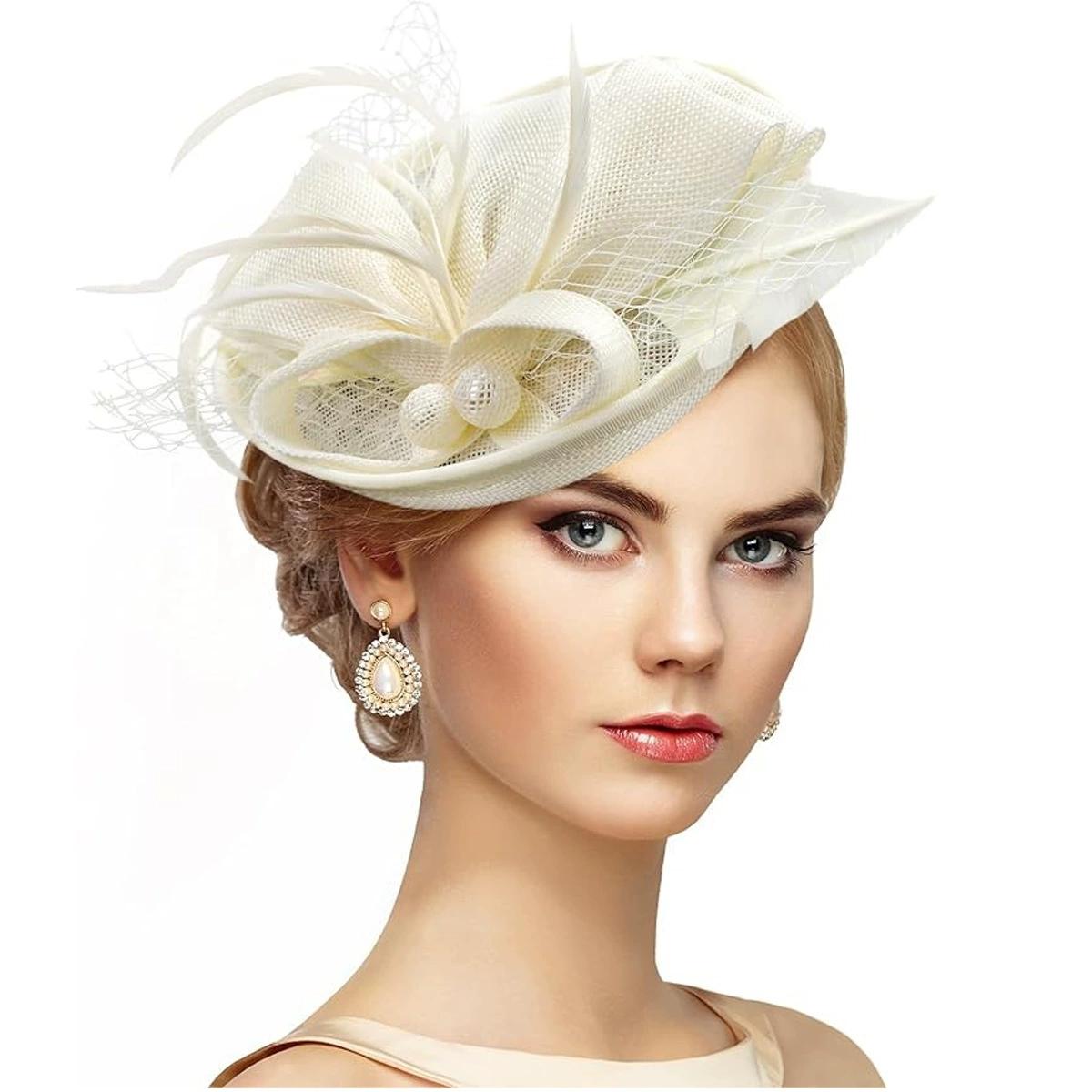 

Elegant Hair Drop Fascinator Hat Women Party Hats Bridal Wedding Show Race Millinery With Fancy Flower Headpiece