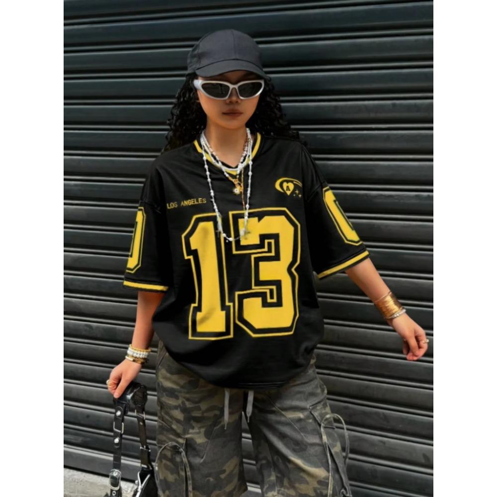 Los Angeles Number 13 Print Fashion Women V-Neck Short Sleeve T-Shirt Summer Tee Baseball Jerseys Daily Loose Sport Tops Tee