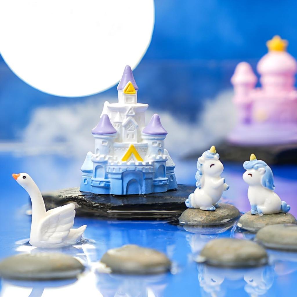 Pinenjoy 6-teilige Harz-Traumschloss-Figur, Mini-Märchenschloss, Weihnachts-Schlossdekoration, Versteck für Waldgeister, Rosa Schloss, Europäischer Stil