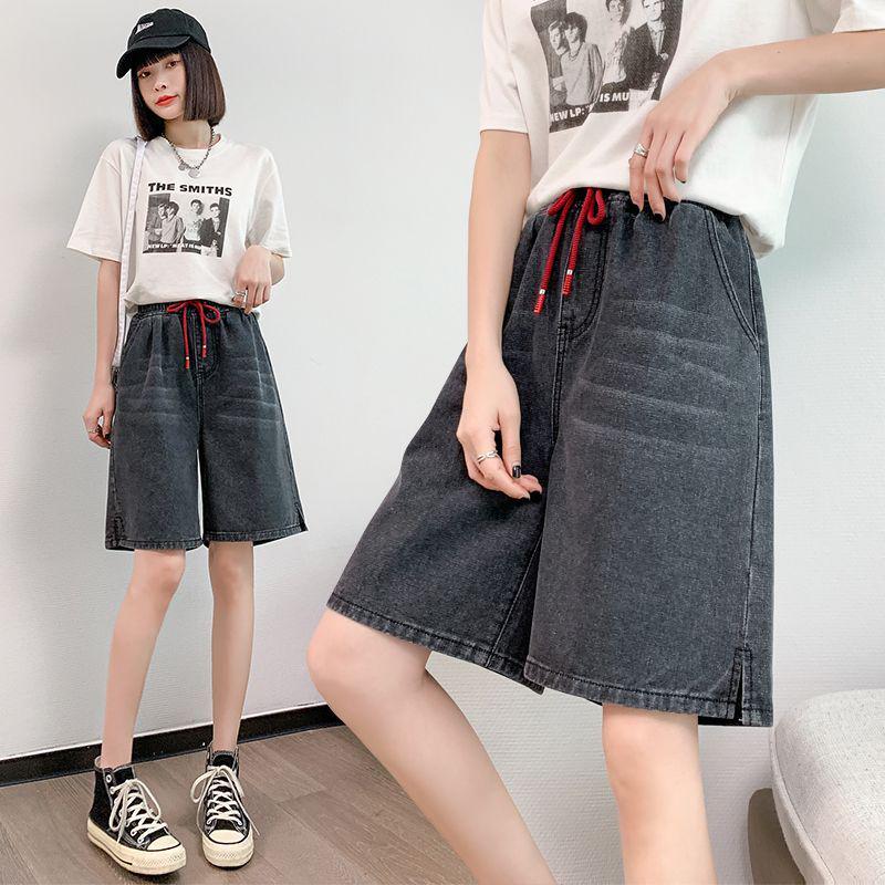

Plus Size A-Line Black Denim Shorts for Women - Wide Leg, High Waist, Lightweight Summer Fit M (below 100 Jin)