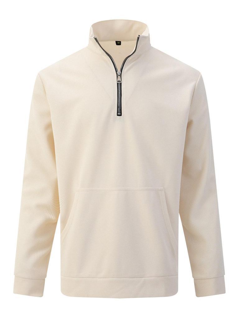 Qianshan Men's Casual Half-Zip Waffle Sweatshirt with Stand Collar