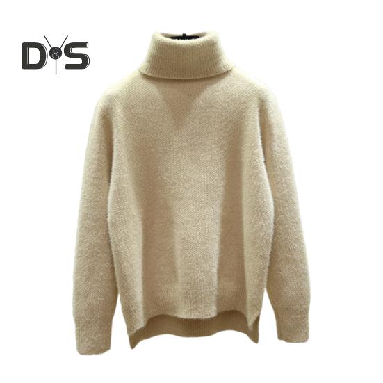 Женский осенне-зимний вязаный свитер водолазка с длинным рукавом утолщенные вязаные топы с разрезом по бокам пуловер из имитации норки свитер абрикосовый 2490₽