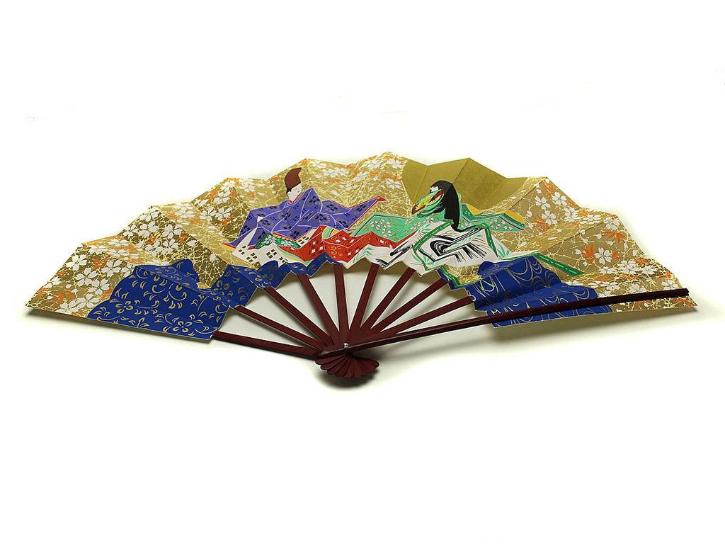 decorative fan featuring the Tale of 9 made in with a fan stand and This fan features a Japanese pattern and is perfect for entryway interior or as a