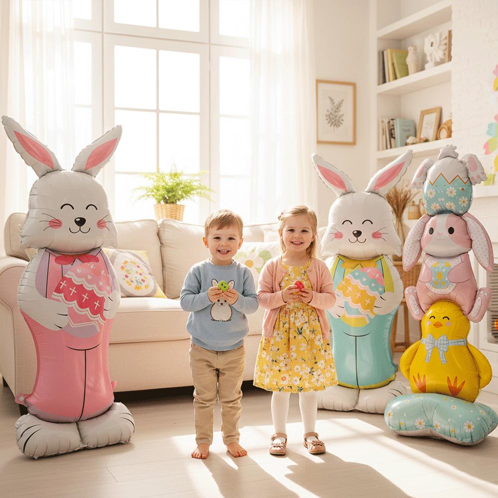 3D Stehender Oster Folienballon Riesiger Hase Karotte Küken Ei Ballons Osterparty Dekoration Kindergeschenk Mit Luft Gefüllt Gartendekoration