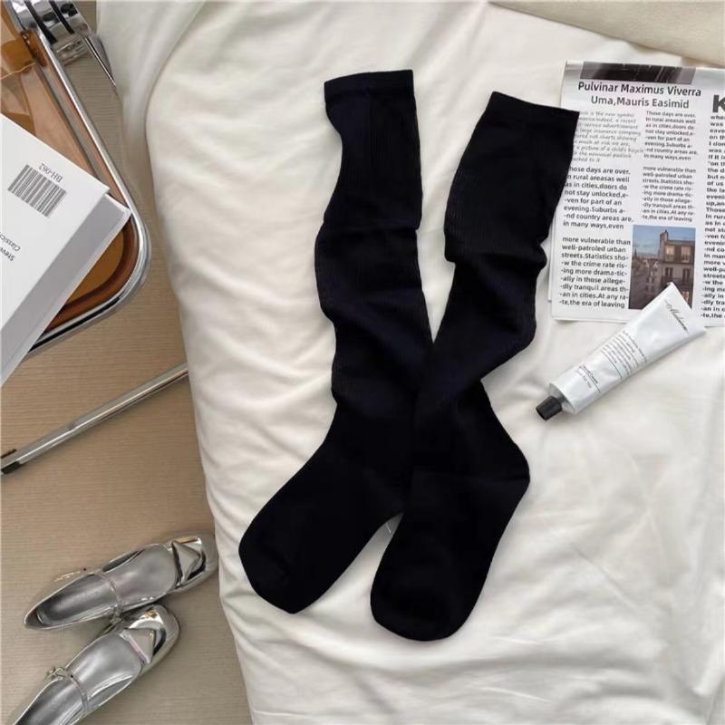 

Женские тонкие гольфы до середины голени в стиле Лолита удобные, дышащие, кружевные, повседневные, мягкие, однотонные, простые, с вертикальным узором ons size чёрный