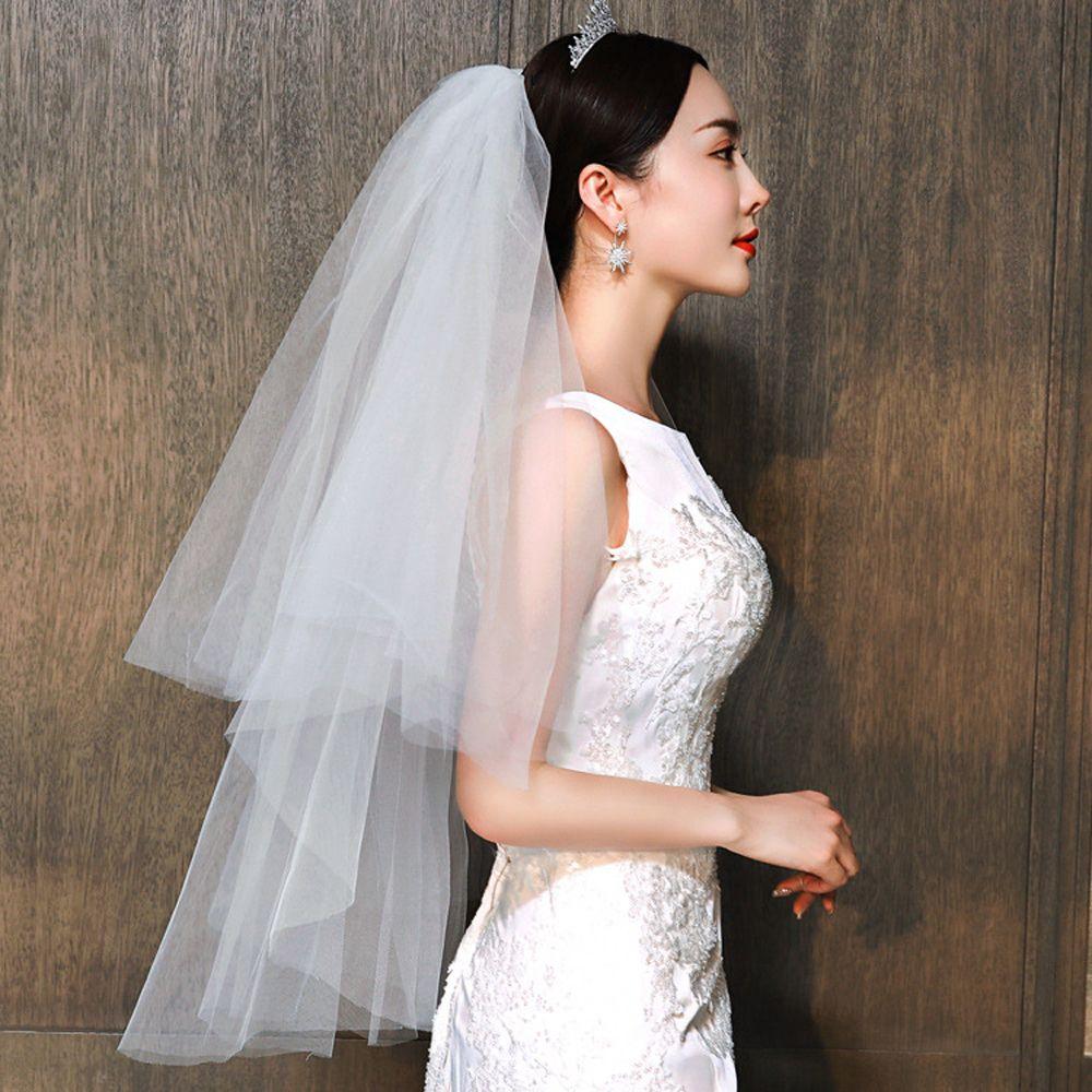Elegant Two Layer Short Simple White Ivory Bridal Veil Women's Tulle With Comb Wedding Veil