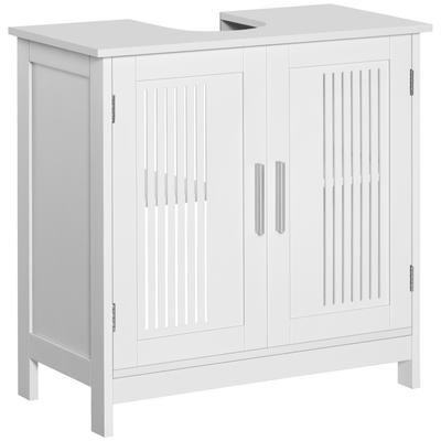 Armário Moderno Sob a Pia com 2 Portas, Gabinete de Banheiro, Design de Pedestal Sob a Pia, Armário de Armazenamento com Prateleiras Ajustáveis, Branco