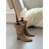 Coarse Heel Khaki Suede Medium Tube Stacking Boots Women's Shoes 2025 New Thin Boots Spring and Autumn Single Boots French Short Boots