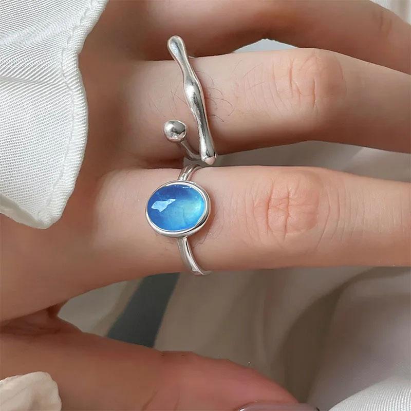 925 Sterling Silve Moonstone Irregular Ring for Women Party Gift Adjustabler Personality Korean Dropshipping