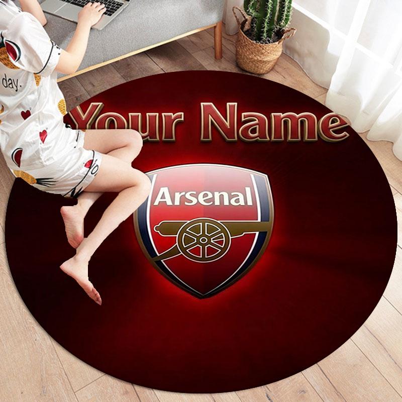 Arsenal F Benutzerdefinierter Name Runder Teppich, Teppich für Wohnzimmer Schlafzimmer Sofa Spielzimmer Dekoration, Rutschfeste Fußmatte