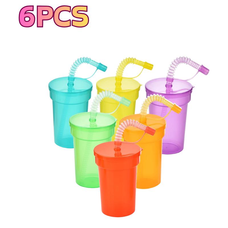 

Colorful Party Favor Cups for Kids Plastic with Lids and Straw Neon Sipper Cups Birthday Holiday Events Decoration