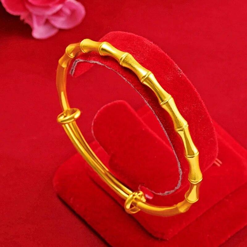 

24 К позолоченный браслет для женщин, роскошная богатая бамбуковая цепочка на голову, золотой браслет, подарок на годовщину свадьбы, подарки высокого ювелирного искусства