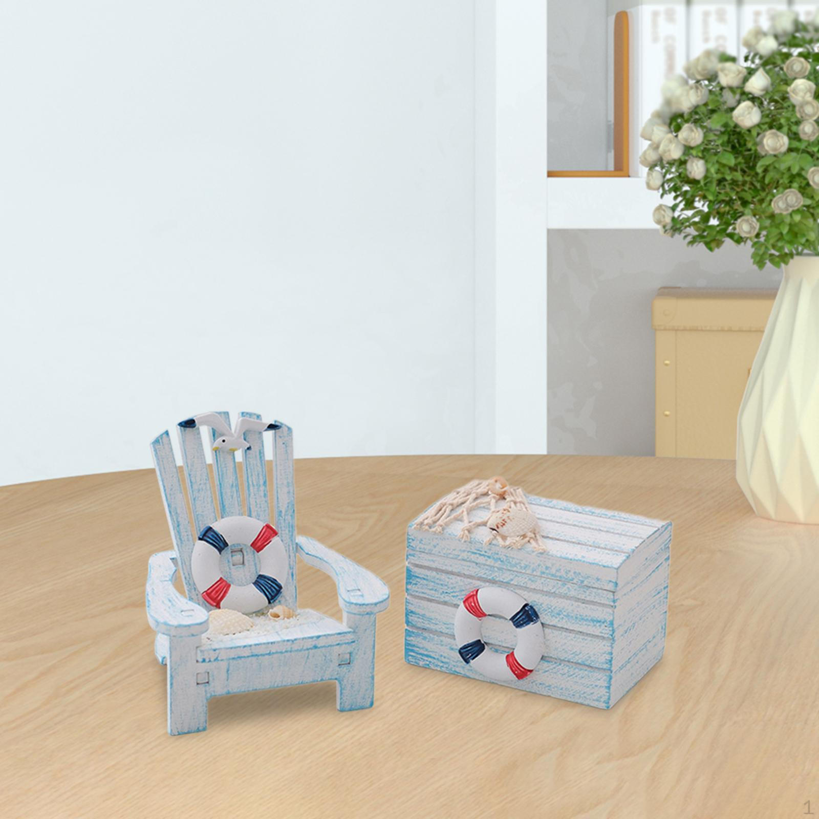 

Миниатюрный стул и сундук из 2 предметов с морским мотивом, украшение для стола ручной работы Swim Float