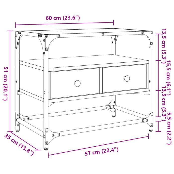 VidaXL TV Stand and Black Glass Top 60x35x51 Cm Engineered Wood, TV Stand, Media Cabinet, HiFi Cabinet, TV Unit, 846054