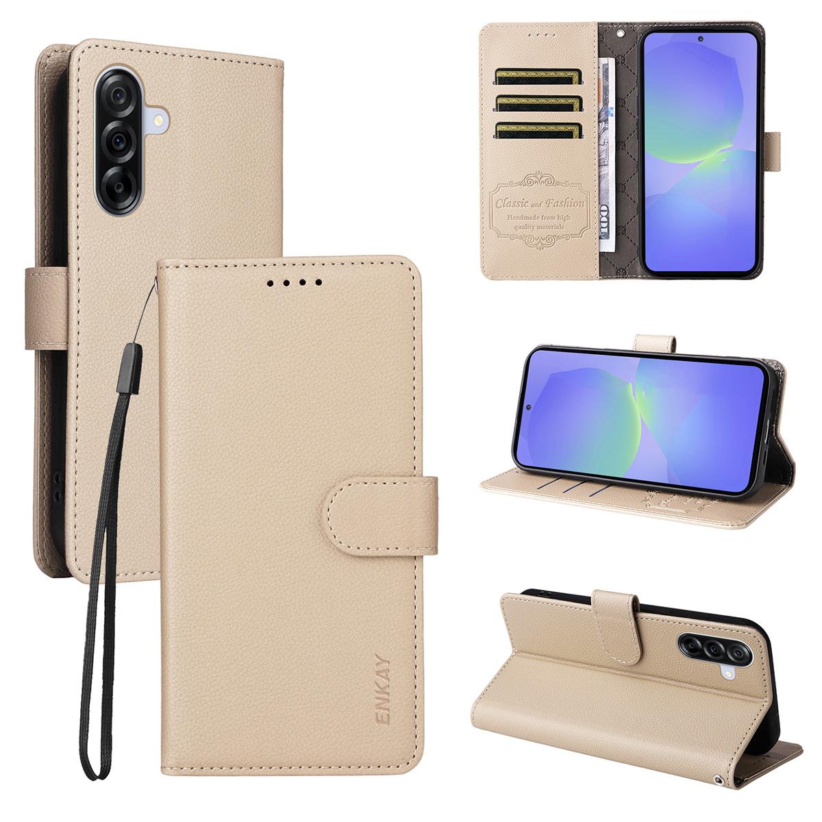 

For Samsung Galaxy A36 5G Wallet Case with Strap RFID Blocking Leather Stand Phone Cover Beige
