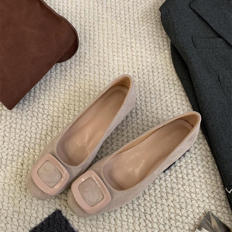 French Gentle Inner Heightening Suede Square Buckle Single Shoes 2025 Autumn New Shallow Mouth Temperament Commuting Soft-soled Grandma Shoes