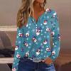 Women's T Shirt Tee Christmas Printed Button Long Sleeve Tunic Daily Weekend Fashion Basic V- Neck Regular Top