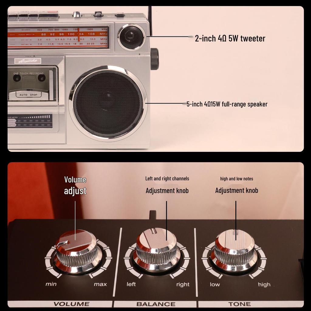 Vintage Cassette Player with Stereo Recorder and FM Bluetooth Speaker