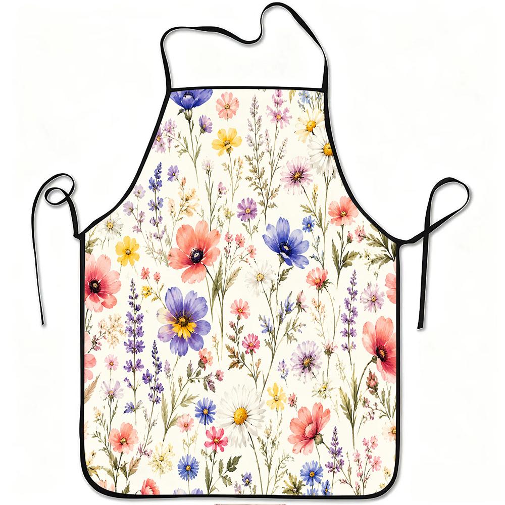 1pc Colorful Wildflower Floral Print Apron, Durable and Easy To Clean, Adjustable Waistband, Polyester Material, for Kitchen Cooking, Gardening, Orcha