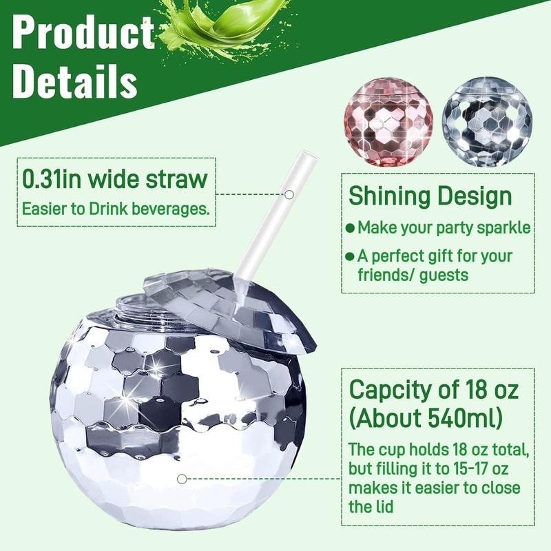 6-24PCS Disco Ball Cups Birthday Party Cups Beverage Cocktail Cup Wedding Bachelorette Party Favors Disco Party Decorations 18oz