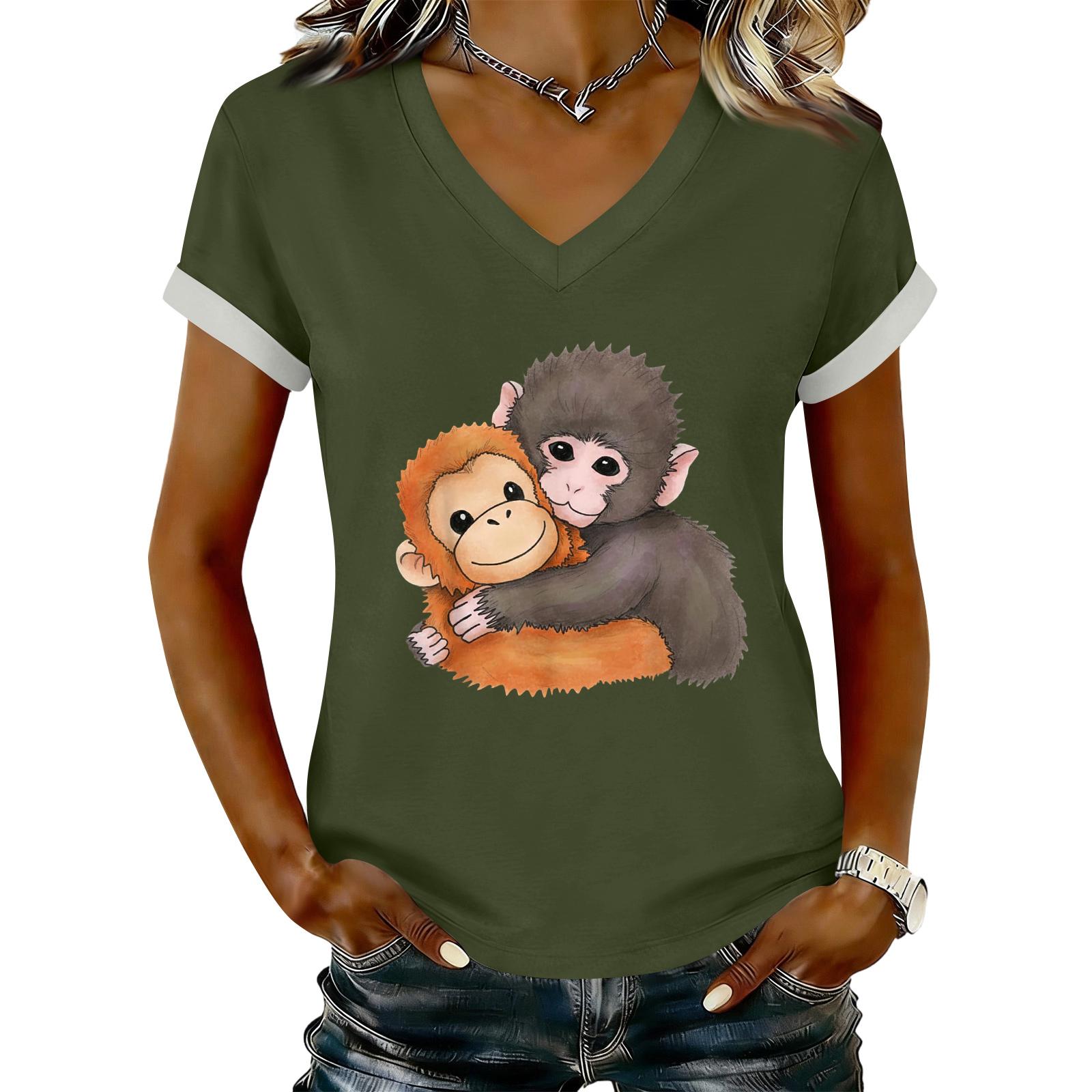 

Женская повседневная футболка с принтом, с V-образным вырезом, пуловер, топ с коротким рукавом L армия зеленый